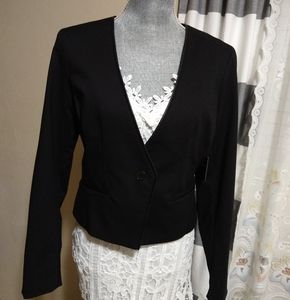 Cynthia Rowley Black Leather-Trim Blazer